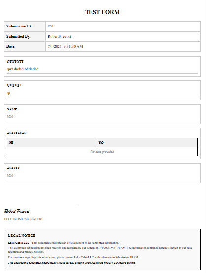 Printed Form with Electronic Signature